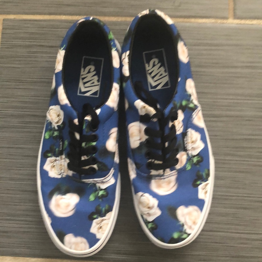 Blue foral vans like new!